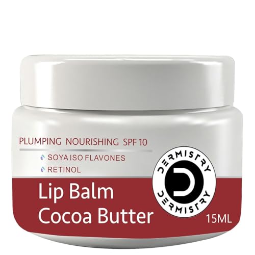 Image of Dermistry SPF 10 Plumping Cocoa Butter Tinted Lip Balm with Retinol Coconut Oil Shea Butter for Dry Dark Pigmented Chapped Lips, Provides Sun Protection, Dark Black Pigmentation Remover Men Women 15ml (Chocolate)