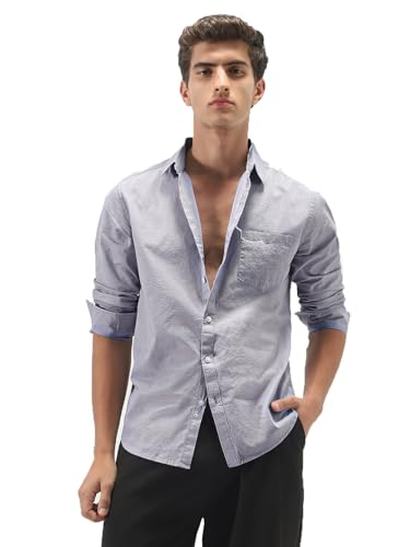 Image of Urbano Fashion Men's Cotton Full Sleeve Regular Fit Casual Solid Slub Shirt with Spread Collar