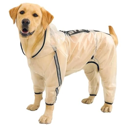 Olsa Dog Raincoat, Dog Hooded Slicker Poncho, 4 Legs Dog Rain Jacket with Reflective Stripe, Transparent Water Proof Resistant Dog Rain Snow Clothes for Small Medium Large Dogs