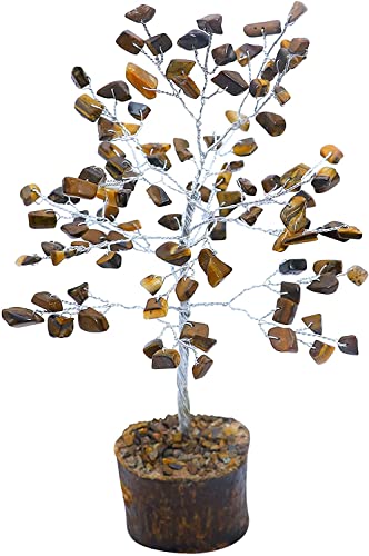 Image of ZAICUS Tiger Eye Stone Tree of Life Feng Shui Bonsai Silver Wire