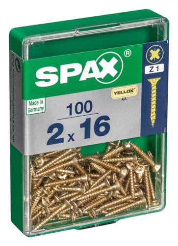 SPAX TIRA1669 Caja 100 uds. Tornillo Madera Cab. Plana YELLOX 2,0x16mm, Multicolor