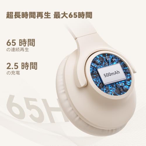 KVIDIO ヘッドホン Bluetooth ワイヤレス - 65h再生 - 折りたたみ マイク付き