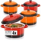 COM-FOUR® 4X Cazuela con Tapa de Cerámica - Cuenco de Postre para, por Ej., Aleta Ragú en Naranja y Rojo, 250/175 ml por Plato (4 piezas - naranja. rojo)
