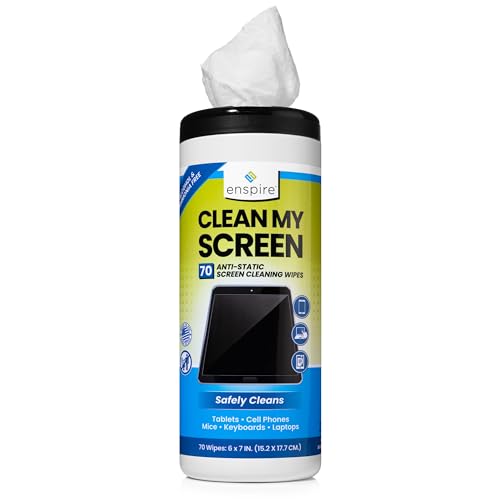 enspire® CLEAN MY SCREEN; Anti-Static Screen and Electronics Cleaning Wipes; 70 Count Tub; 905105