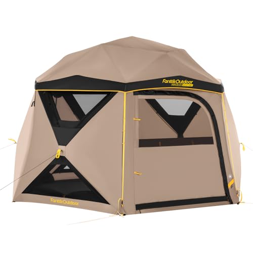 FanttikOutdoor Alpha C6 Ultra Instant Cabin Tent 6 Person Pop Up Camping Tent Setup in 60 Seconds Portable with Rainfly & Windproof for Outdoor Camping & Overlanding Khaki