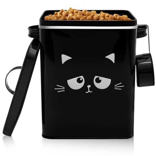 SUPPUIMNT Katzenfutter Aufbewahrung aus Metall mit 6 Liter, Fassungsvermögen inkl Schaufel und luftdichtem Deckel,für Trockenfutter (Farbe: Schwarz)