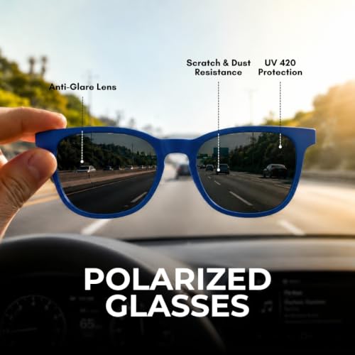 Image of 3 in 1 Clip On Sunglasses for Men & Women | Classic Lightweight Square Frame Zero Power Eyeglasses | Polarized Lens with UV400 | Night Vision Clip On for Driving