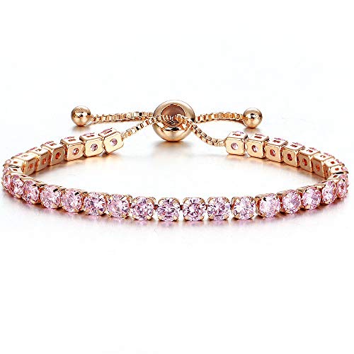 KAZA Pulseras Vintage para Dama Populares, Brillantes Cristales de circonio cúbico, Ajustables, Pulseras de bisutería de Moda para Mujeres y niñas, día de la Madre de San Valentín. (Color : Pink)