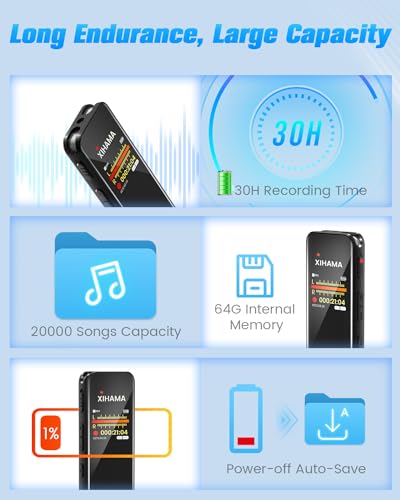 Gravador de voz digital de 64 GB com reprodução, repetição A-B, reprodução de velocidade variável, g