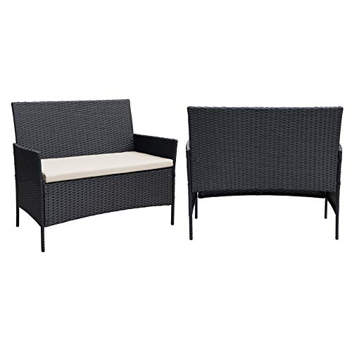 Ribelli 4-teiliges Gartenmöbel Set, Lounge Set, cremefarbenen Kissen – aus PE-Rattan – Tisch Plus Zwei Stühle und 1er… – Bild 6