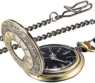 Vintage Pocket Watch Steel Men Watch with Chain (Bronze)