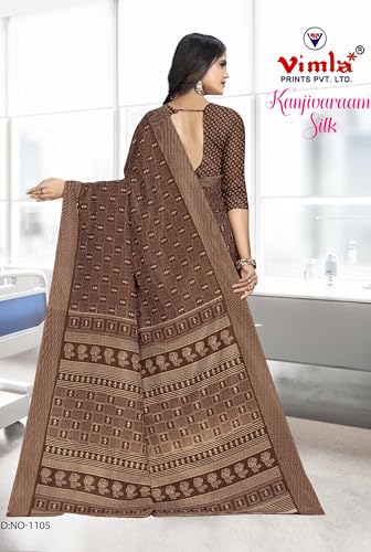 Image of Vimla Women's Kanjivaram Silk Uniform Saree and Unstitched Blouse Piece | Office School Uniform Saree For Women | Sari for Women