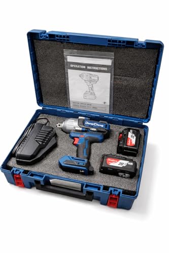 Image of DongCheng 20V Cordless Impact Wrench | Brushless Motor | 1288 N.M Max Torque | 1700 N.M Nut Busting Torque | (3 /4 inch) 19mm Square Drive | 2 X 5.0Ah Lithium-Ion Battery | 1 X Charger | Heavy Duty |