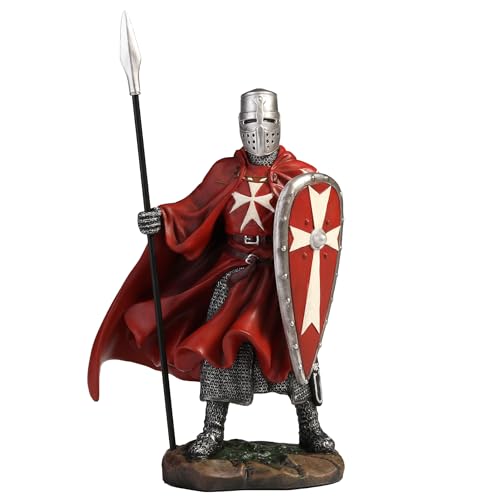 Veronese Design 19,5 cm Chevaliers maltais Hosipitaller Templiers Lance et Bouclier Peint à la Main Polystone Décoration Maison Statue Collectibles