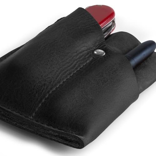 Image of Hide & Drink, Front Pocket Wallet Handmade from Full Grain Leather - Multi-tool Pouch, Card Holder, Money Organizer, Travel Accessories (Charcoal Black)