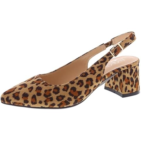 Women's Leopard Pointed Toe Block Heel Pumps Cover