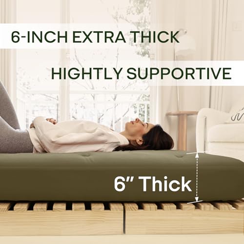 Image of ZonLi Japanese Floor Futon Mattress Queen Size 80 inchx60 inch100%Cotton Cover 6''Thicken Tatami Mattress,Foldable Sleeping Pad,Portable Dormitory Tatami Mat,Roll Up Floor Lounger Bed for Adult (Winter Moss)