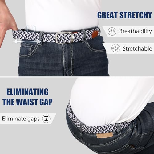 JASGOOD Multicolored Elastic Braided Belt, 1 3/8", Men Woven Stretch Golf Belt for Jeans Shorts Pants3