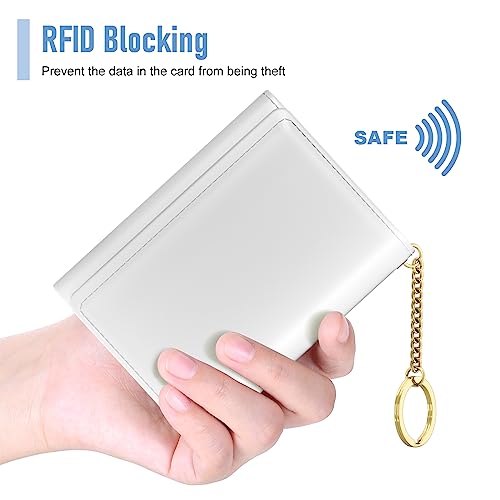Image of Rouidr Womens Wallet, Small Slim RFID Card Wallets for Women, Cute Front Pocket Trifold Leather Card Organizer with 7 Slots & ID Window, White