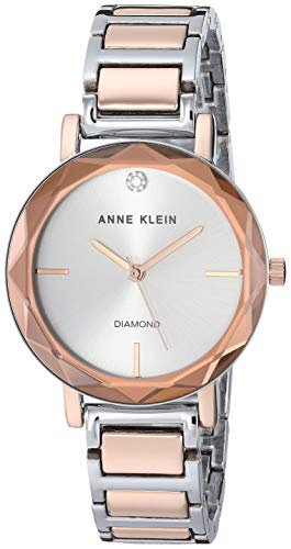 Anne Klein Women's AK/3279SVRT Diamond-Accented Silver-Tone and Rose Gold-Tone Bracelet Watch