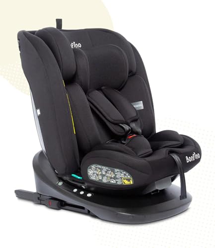 Image of Bonfino Premium Pro Shield Convertible Car Seat for Baby, 360 Degree Rotatable Seat, Memory Foam Headrest, ISOFIX System, Rear Facing Support, Newborn to Toddler, Safety Certified Design (Black)