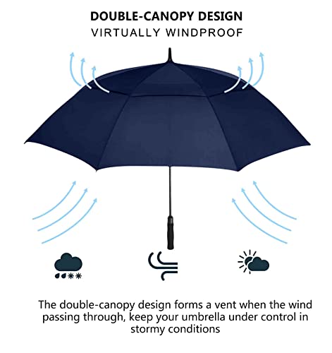 Siepasa Golf Umbrella Large 62/68/72 Inch Automatic Open Golf Umbrella Extra Large Oversize Double Canopy Vented Umbrella Windproof Waterproof For Men And Women.(Navy Blue, 62") #TOP5