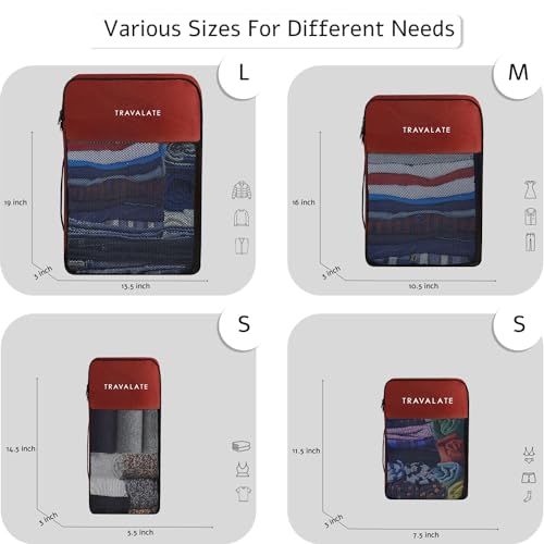 Image of Travalate 8 Set Packing Cubes 4 Various Sizes Travel Luggage Packing Clothes And Undergarment Organizer Bags Set For Men and Women - Red