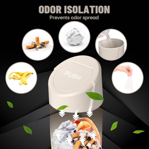 Image of Car Trash Can Bin with Lid - 2 Packs Car Garbage Can Cup Holder-Light Beige Mini Leakproof Vehicle Garbage Bin with 40pcs Trash Bags-Automotive Organizers and Storage for Front Back Seat Accessories