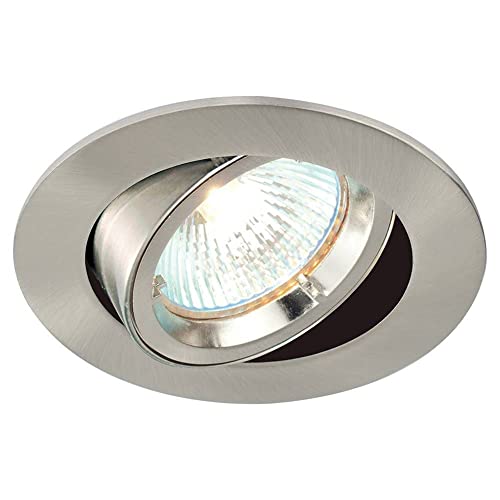 National Lighting Recessed Lighting - Mains Powered LED Spot Lights Downlights for Ceiling - IP20 Rated GU10 Fitting for Halogen or LED - Satin Nickel Finish, Adjustable Tilt Version