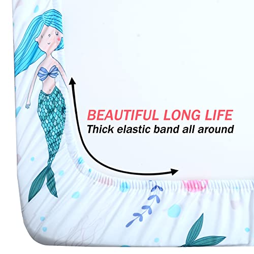Image of Cloele Mermaids Crib Sheet Baby Girls,1 Pack Baby Nursery Sheet,52x28in | Fitted Sheet, 100% Polyester, Cozy Bed Sheet For Standard Crib and Toddler Mattresses, Infant Toddler Sheet