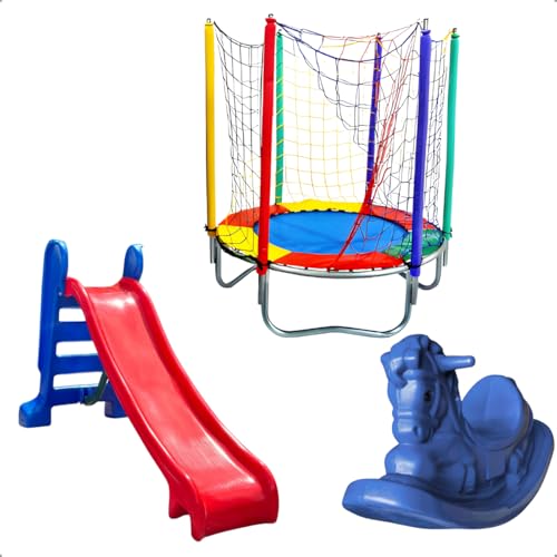 Cama Elástica Pula Pula 1,40m Premium + Escorregador Médio + Gangorra Infantil