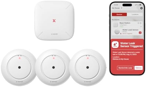 best hot water heater leak alarm that could save your home from disaster 8 X-Sense Wi-Fi Water Leak Detector, Smart Water Sensor Alarm, Water Detector Alarm with 1700 ft Transmission Range for Kitchens, Basements, Bathrooms, 3 Water Detectors & 1 Base Station, Model SWS54