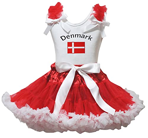 Traje de falda Petti de Dinamarca para niñas de 5-6 años en blanco y rojo