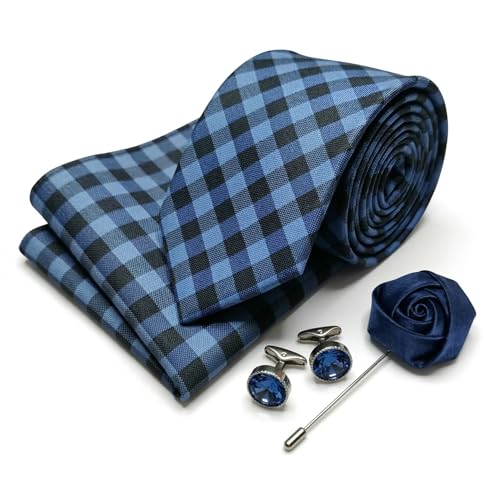 Image of Men's Necktie Gift Set with Wooden Box | Premium Tie, Pocket Square, Cufflinks & Lapel Pin | Elegant Formal Accessories Gift for Men