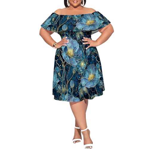 Image of SUZONANA Women's Plus Size Summer Dresses Floral Print Midi Dresses Flowy Sundresses