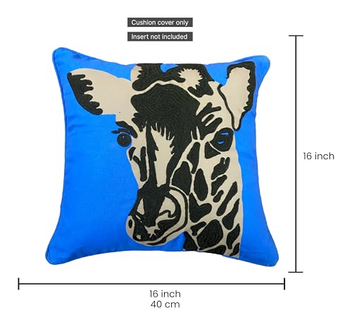 Image of SAJAVAT HOME Cotton Animal Print Cushion Cover 16x16 Inches | Decorative Sofa Pillow Cover for Bed, Couch & Chair | Cobalt Blue All-Season Cushion Cover (Pack of 1)