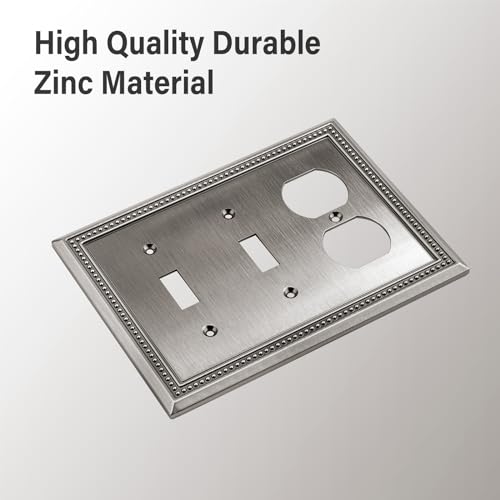 Image of Henne Bery Sunken Pearls Heavy Duty Decorative Wall Plate Switch Plate Outlet Cover (Double Toggle /Single Duplex, Heirloom Silver)