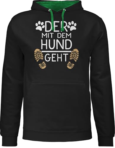 Pullover Herren Frauen Hoodie Kontrast zweifarbig - für - Der mit dem Hund geht - Geschenk Hundebesitzer Hundeliebhaber - XL - Schwarz/Grün - hoody damen hunde hundefan gassi fun-kapuzenpullover