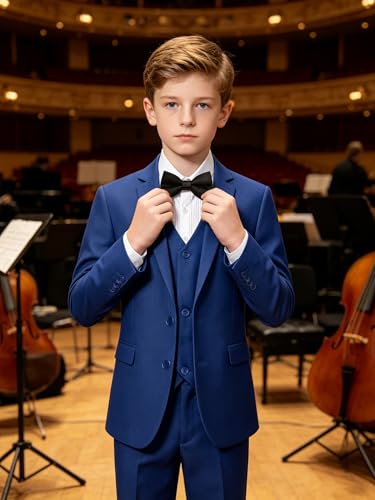 Image of Boys' Formal Suit 5 Piece Slim Fit Suits for Boy Kids Tuxedo Toddler Wedding Ring Bearer Outfit Teen Communion Dress