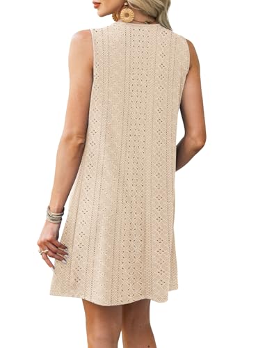Image of RUMIA Swimsuit Coverup for Women Summer Sleeveless Beach Dress | Crew Neck, Pockets, Eyelet, Boho, Above knee Length, A-Line. Everyday wear, Sundresses, Cruise Wear, Vacation essential