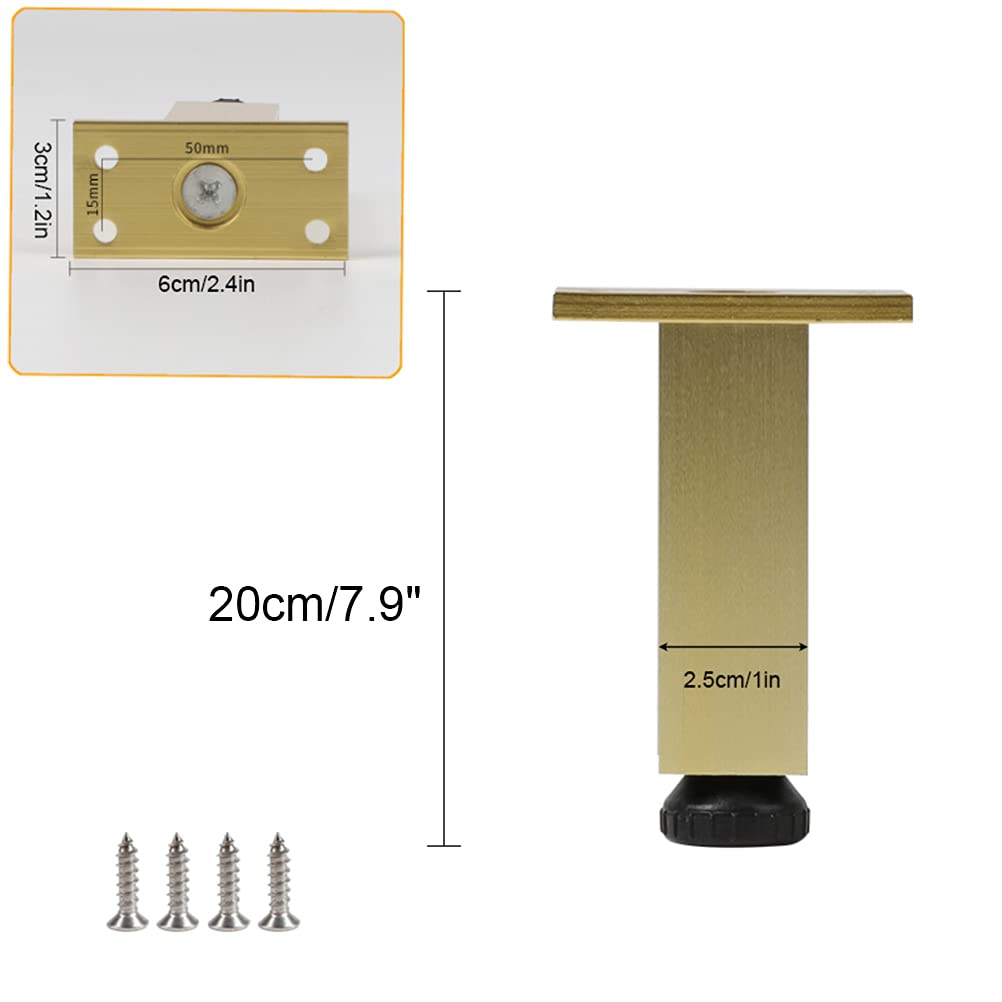 Nóżki meblowe regulowane 20 cm, 4 nogi meblowe, złote nogi do sofy, metalowe, stop aluminium, anodowana powierzchnia nóg do krzeseł, opcjonalna wysokość: 6-40 cm, ławka, nóżki, stolik kawowy