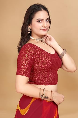 Image of SFT Women's Polycotton Readymade Saree Blouse with Round Neck Half Sleeves Solid Pattern Regular Fit Pull On Closure and Standard Length