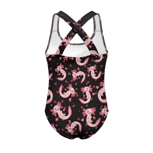 Image of Girls One Piece Swimsuit Axolotl Cross Back Straps Bathing Suit Lightweight Quick Dry Gymnastics Leotard