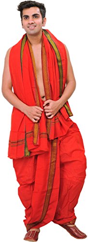 Ready to Wear Dhoti and Angavastram Set with Woven Temple Border