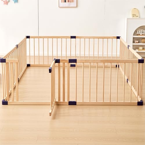 Image of Playpen for Babies and Toddlers,Baby Playpen Fence Yard Wood,Wooden Baby Playpen for Babies and Toddlers,Wooden Baby Play Fence Yard Play Area (140X200)