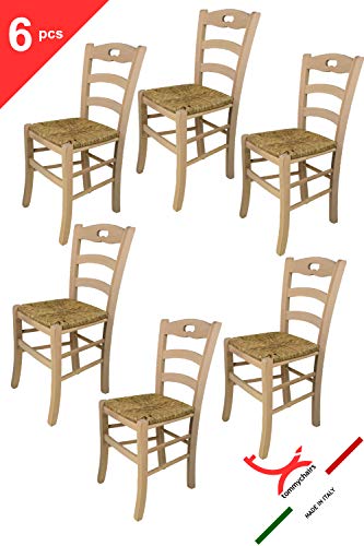 Tommychairs sillas de Design - Set de 6 sillas clásicas Savoie 38 para Cocina, Comedor, Bar y Restaurante, con solida Estructura en Madera de Haya lijada, no tratada, 100% Natural y Asiento en Paja