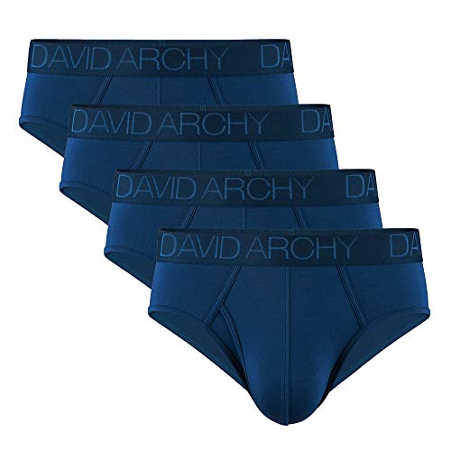 DAVID ARCHY Men's Underwear Bamboo Rayon Breathable Ultra Soft Comfort Lightweight Pouch Briefs with Fly in 4 Pack (L, Navy Blue)