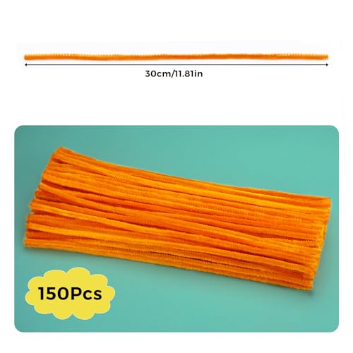 Image of 150PCS Pipe Cleaners Bulk, Orange Pipe Cleaners Chenille Stem | Pipe Cleaners Chenille Stem Fuzzy Sticks for Creative Handmade DIY Flower Art Craft and Crafts Project Decoration