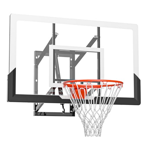 IGL Wall Mount Basketball Hoop, Wall Mounted Basketball Hoop Outdoor with 52 Inch PC Backboard, 7.5-10 FT Adjustable Basketball Goal System, 18 Inch Breakaway Rim & Steel Reinforced Bracket