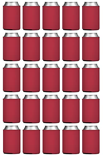 TahoeBay Blank Beer Can Coolers (25-Pack) Plain Bulk Collapsible Foam Soda Cover Coolies, Personalized Sublimation Sleeves for Weddings, Bachelorette Parties, HTV Projects (Red)